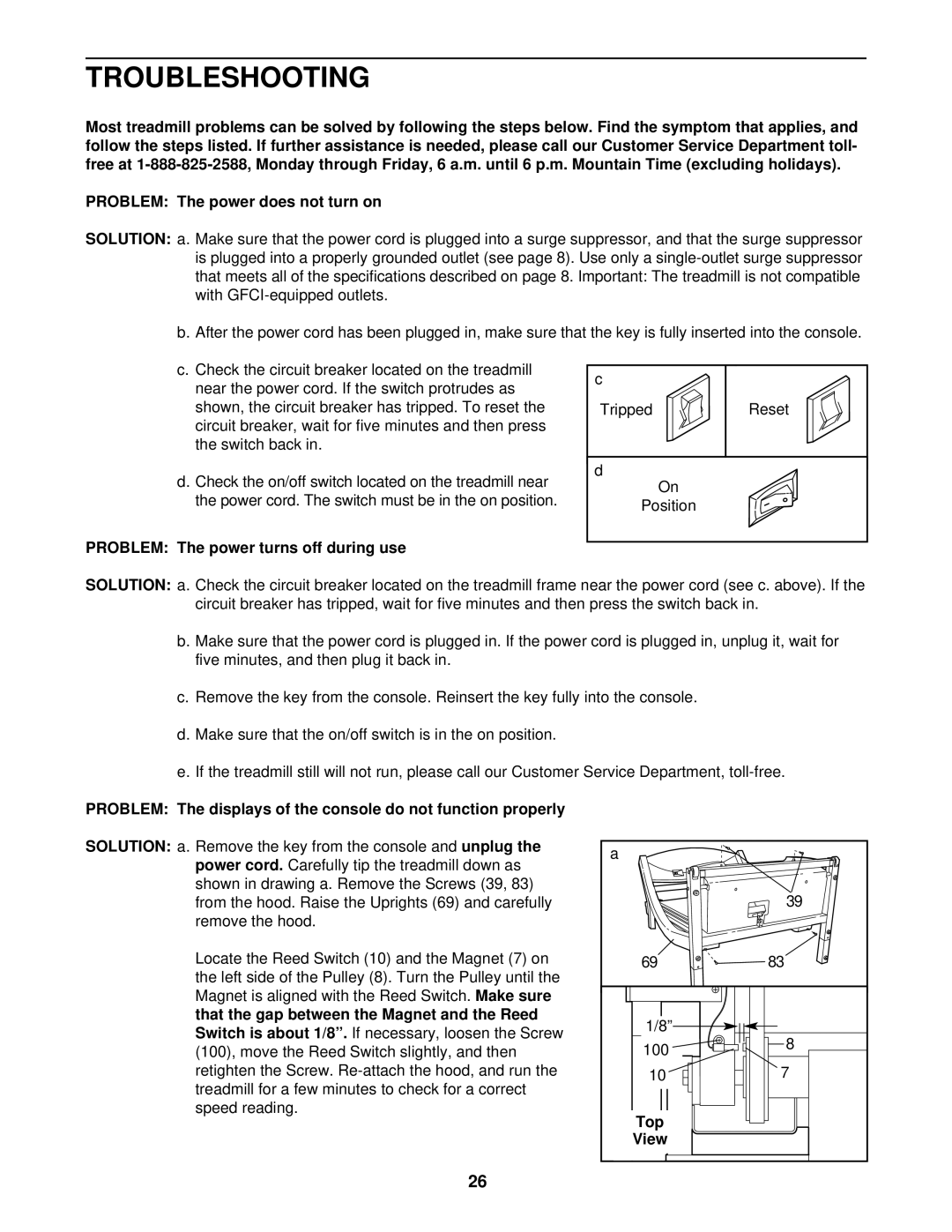 NordicTrack NTTL15020 user manual Troubleshooting, Problem The power turns off during use, Top 