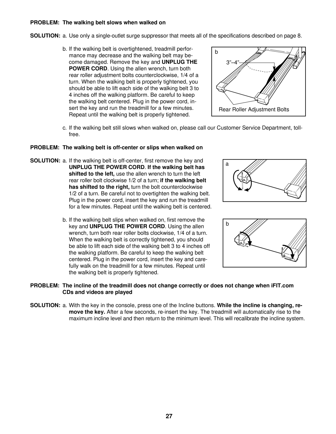 NordicTrack NTTL15020 user manual Problem The walking belt slows when walked on 