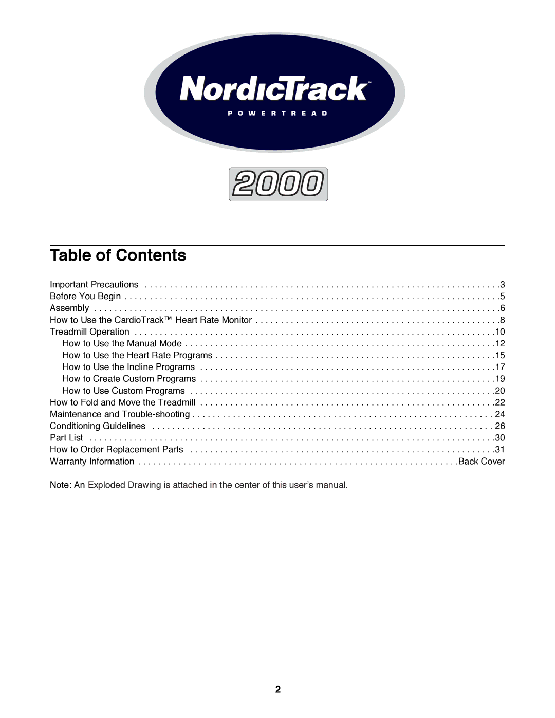 NordicTrack NTTL15083 manual Table of Contents 