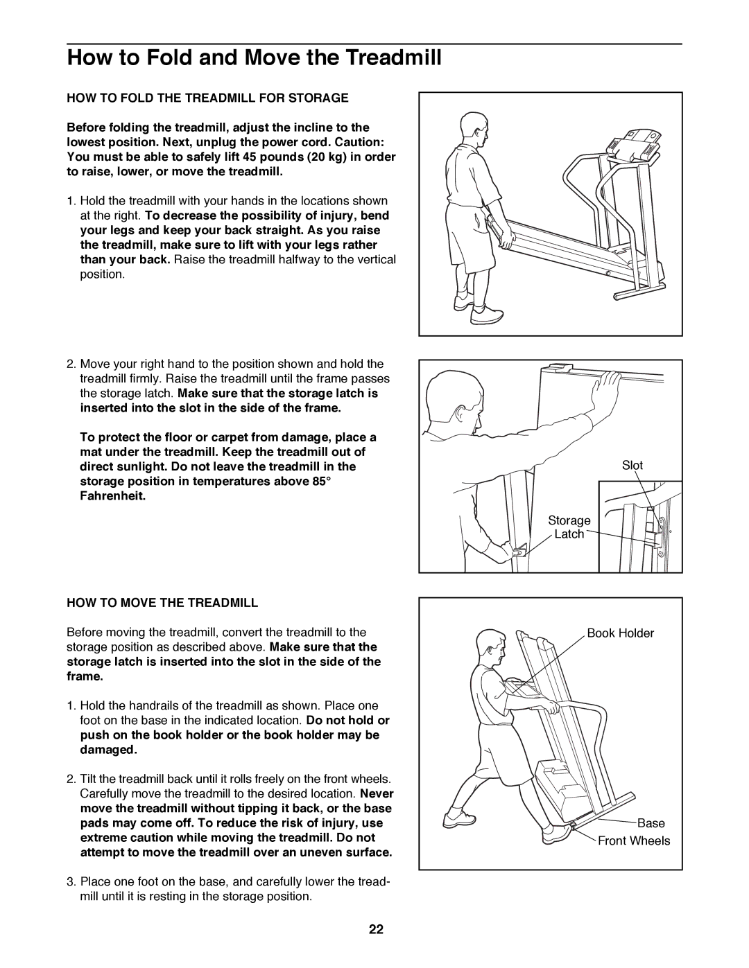 NordicTrack NTTL15083 How to Fold and Move the Treadmill, HOW to Fold the Treadmill for Storage, HOW to Move the Treadmill 