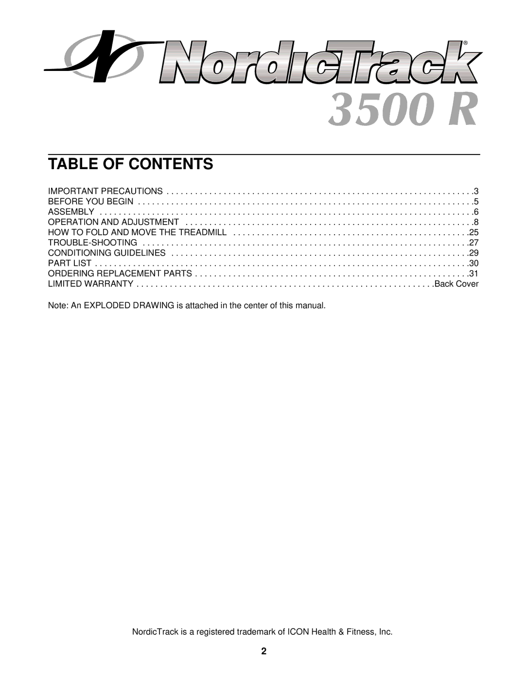 NordicTrack NTTL15510 manual Table of Contents 