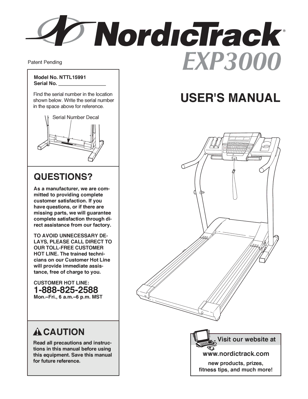 NordicTrack user manual Questions?, Model No. NTTL15991 Serial No, Customer HOT Line 