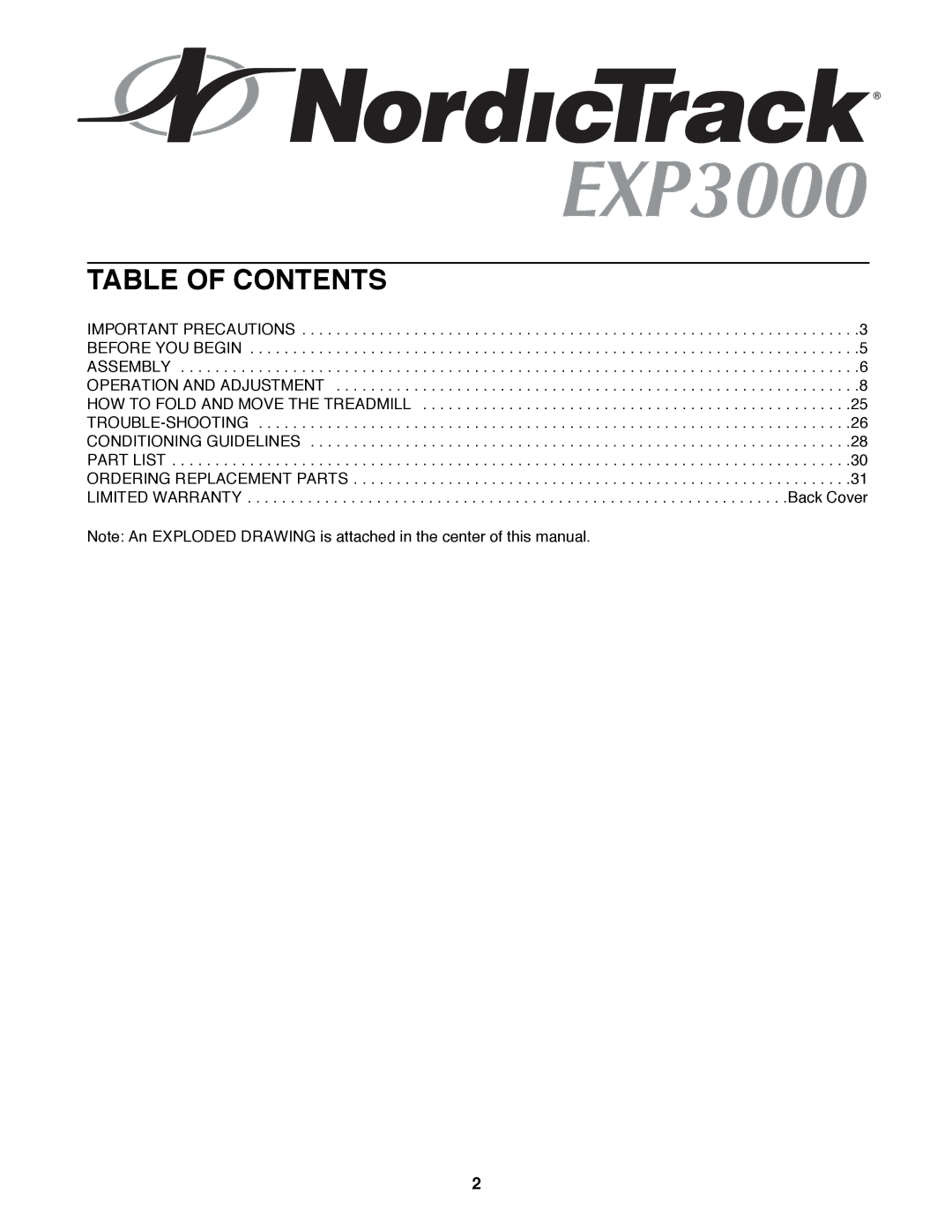 NordicTrack NTTL15991 user manual Table of Contents 