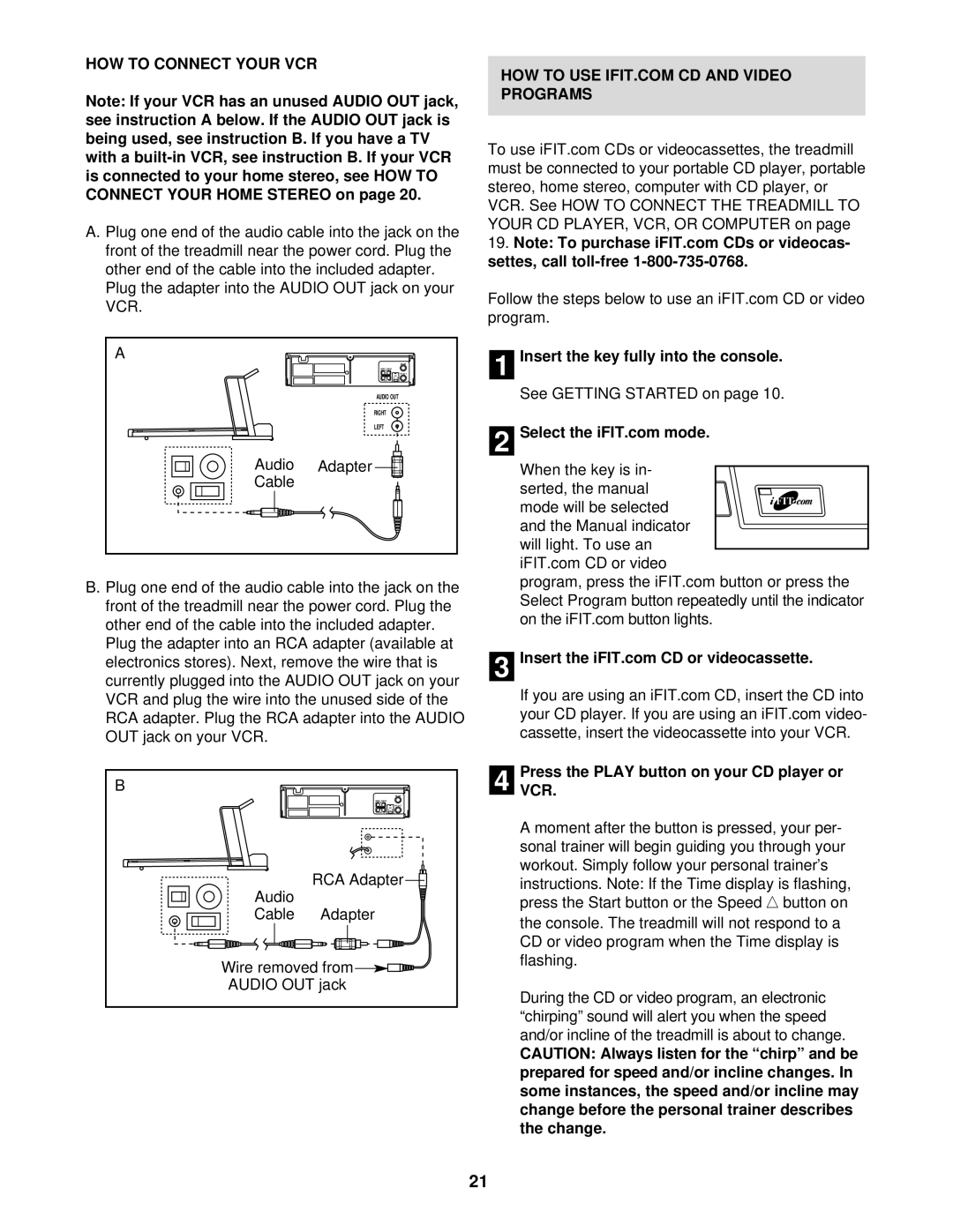 NordicTrack NTTL16900 HOW to Connect Your VCR, Audio Adapter Cable, PressVCR. the Play button on your CD player or 