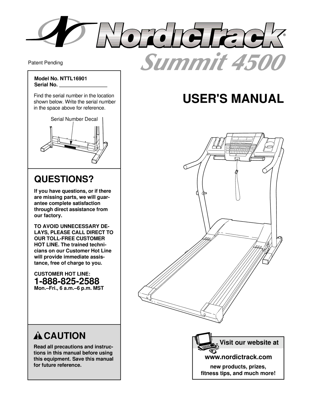 NordicTrack manual Questions?, Model No. NTTL16901 Serial No, Customer HOT Line 