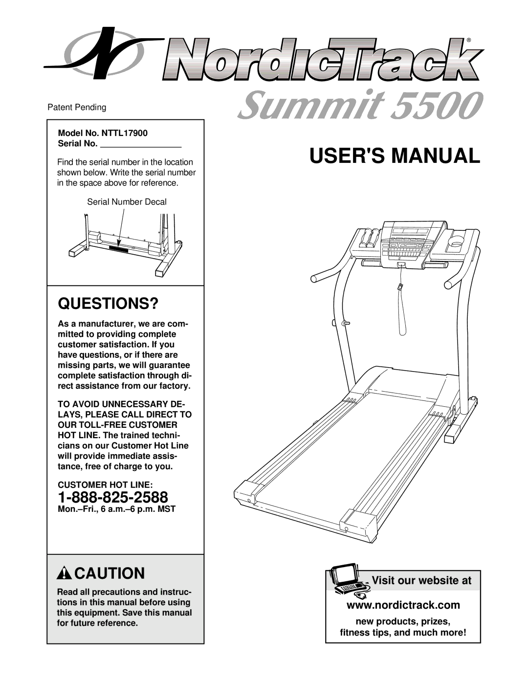 NordicTrack user manual Questions?, Model No. NTTL17900 Serial No, Customer HOT Line 