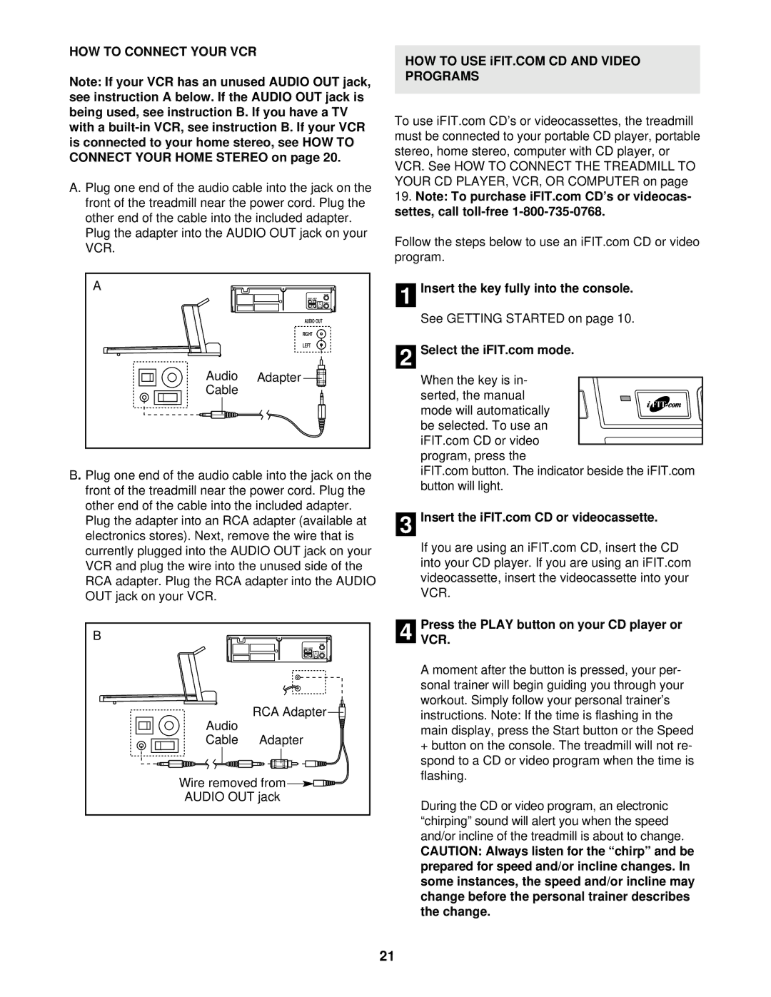 NordicTrack NTTL17900 HOW to Connect Your VCR, Audio Adapter Cable, PressVCR. the Play button on your CD player or 