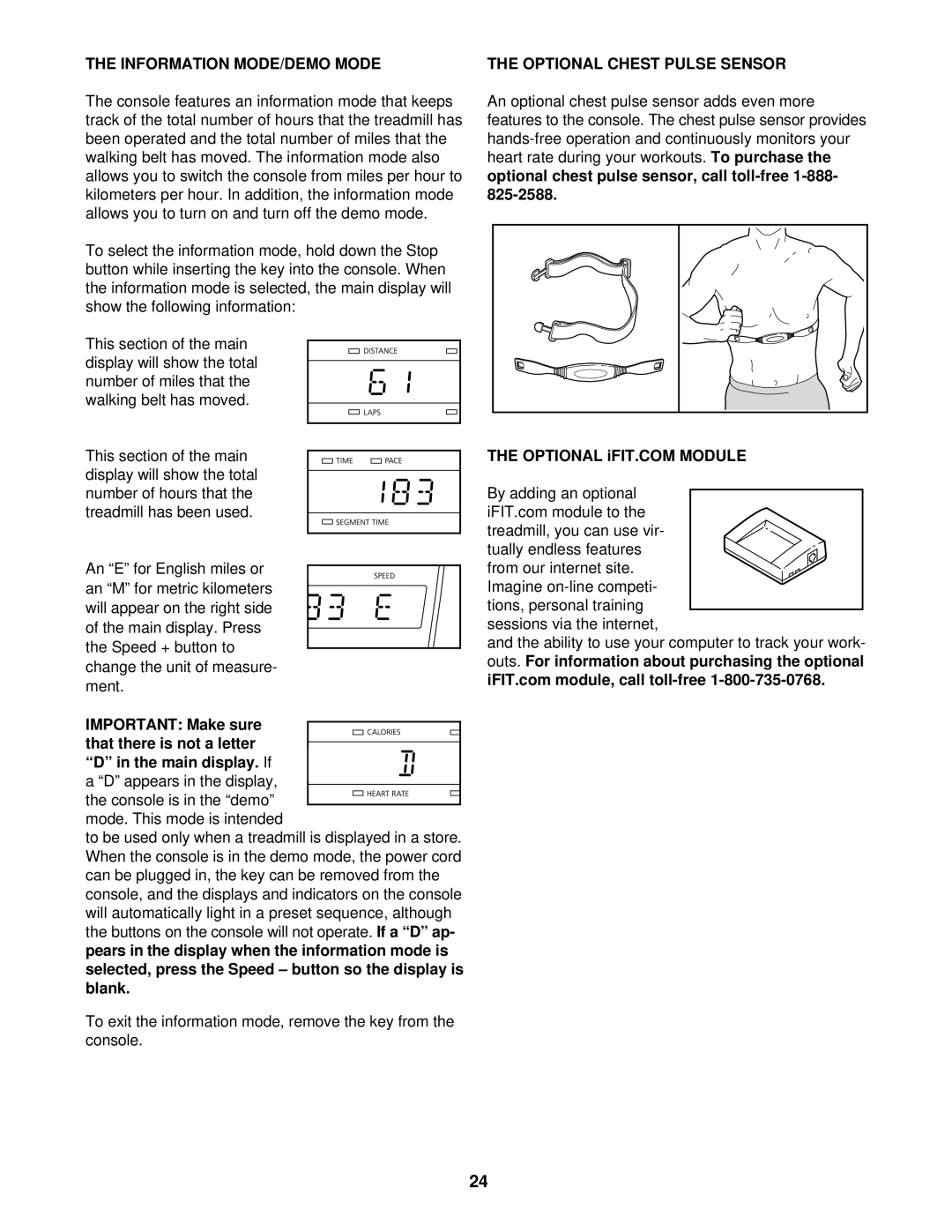 NordicTrack NTTL17900 user manual Information MODE/DEMO Mode, Optional Chest Pulse Sensor 