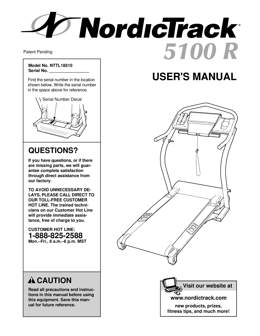 NordicTrack manual Questions?, Model No. NTTL18510 Serial No, Customer HOT Line 