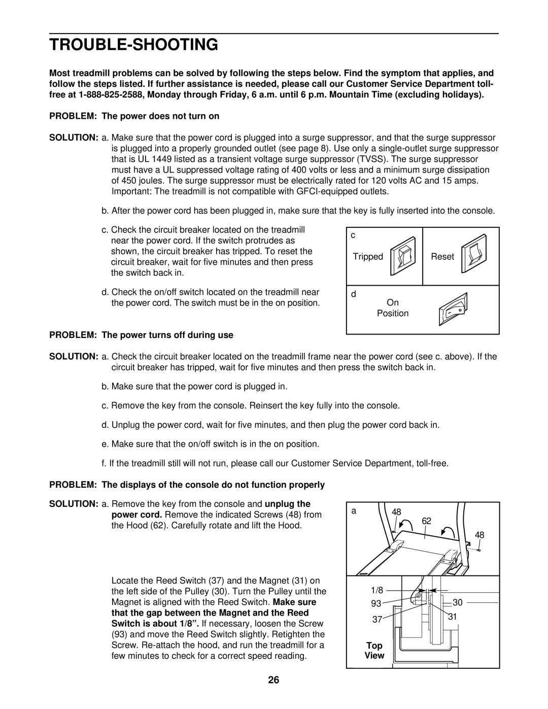 NordicTrack NTTL18510 manual Trouble-Shooting, Problem The power turns off during use, Top 