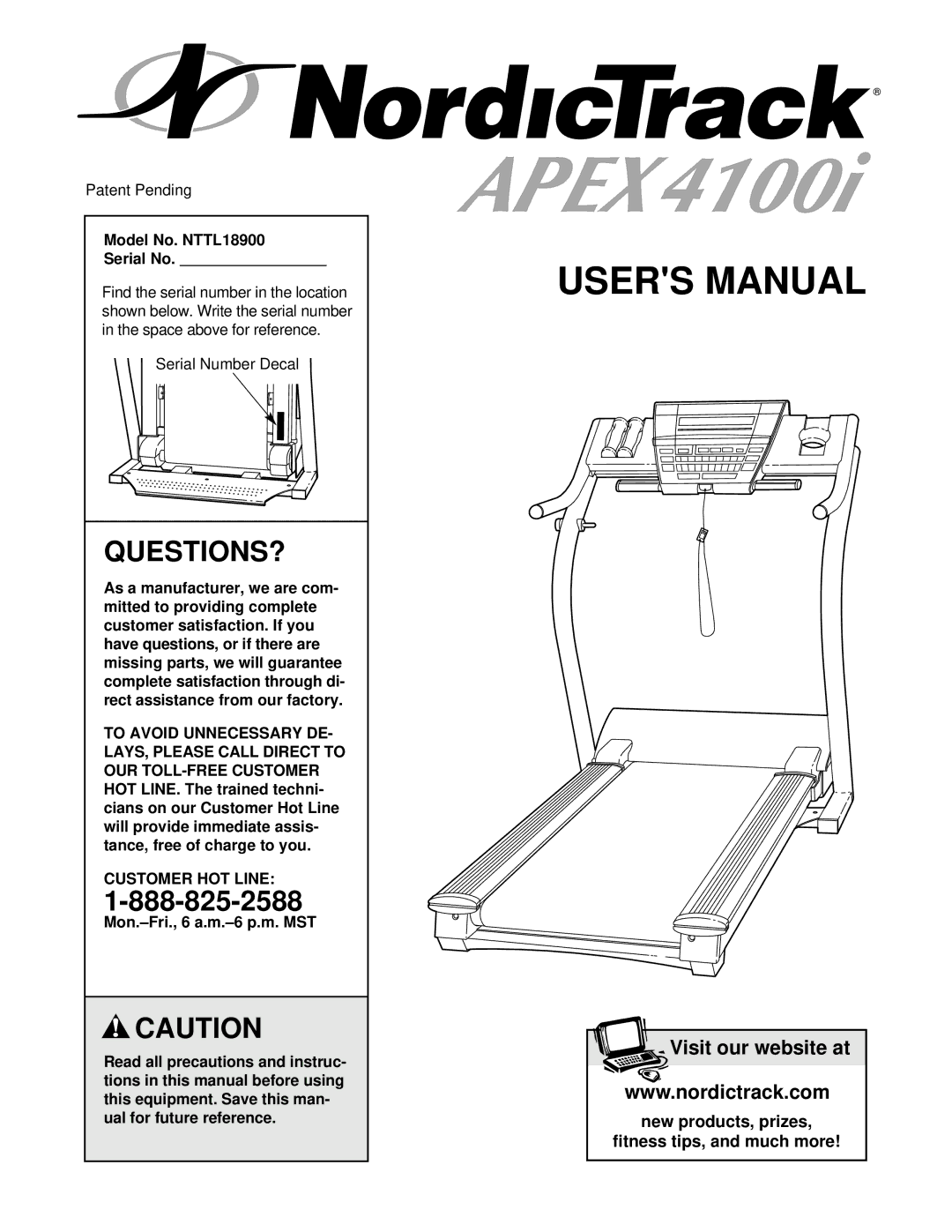 NordicTrack user manual Questions?, Model No. NTTL18900 Serial No, Customer HOT Line 