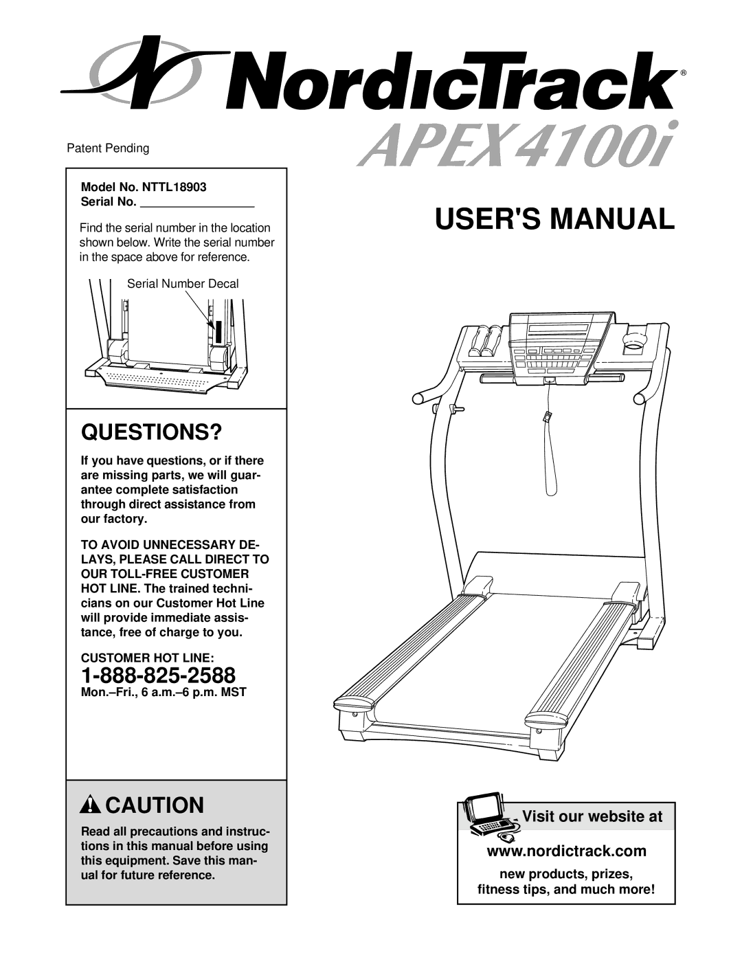 NordicTrack user manual Questions?, Model No. NTTL18903 Serial No, Customer HOT Line 