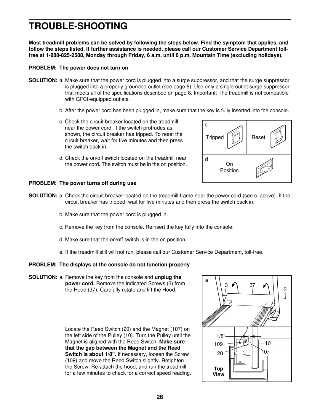 NordicTrack NTTL18903 user manual Trouble-Shooting, Problem The power turns off during use, Top 