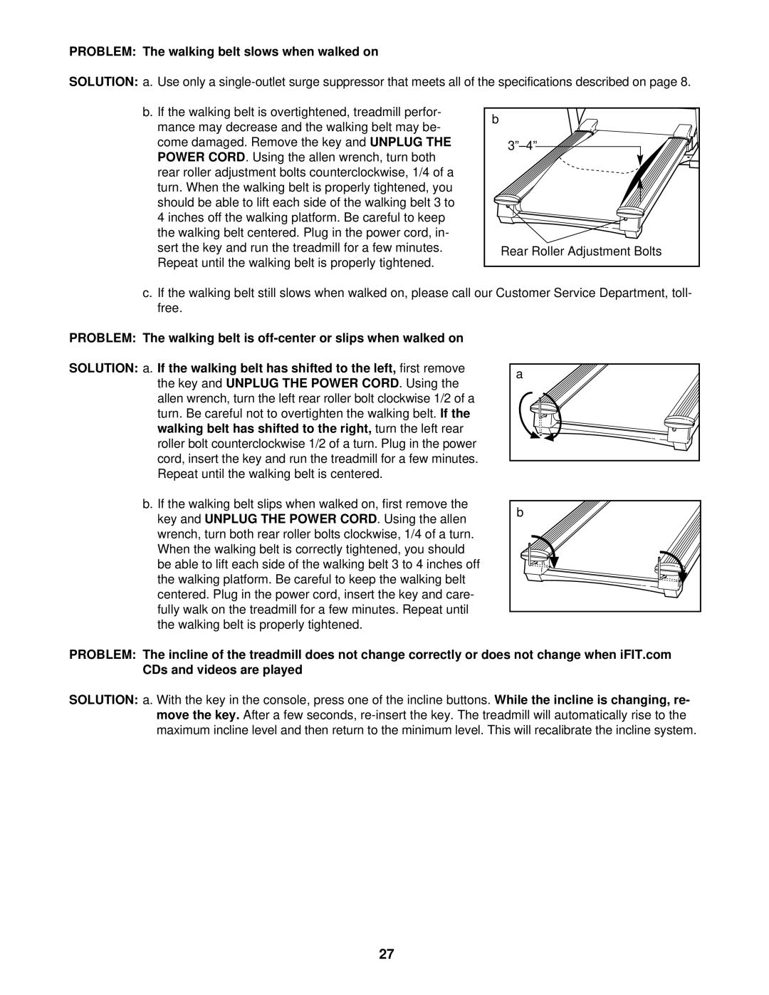 NordicTrack NTTL18903 user manual Problem The walking belt slows when walked on 