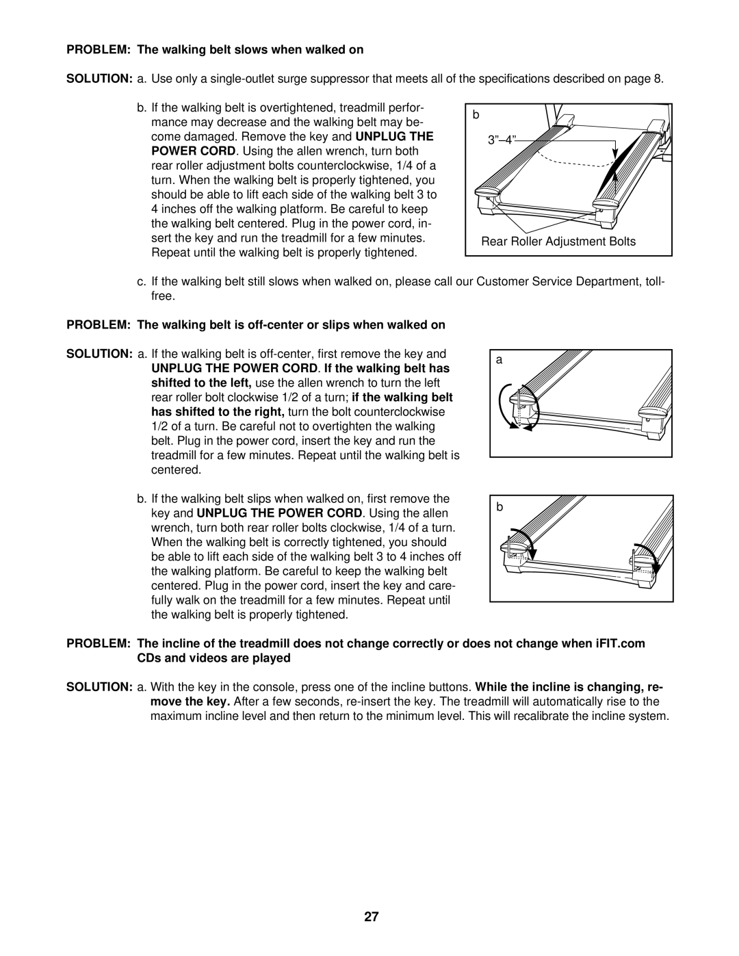 NordicTrack NTTL18906 user manual Problem The walking belt slows when walked on 