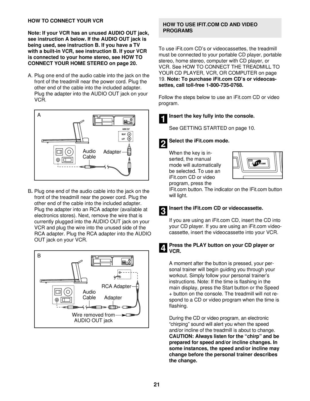 NordicTrack NTTL18990 manual HOW to Connect Your VCR, Audio Adapter Cable, PressVCR. the Play button on your CD player or 