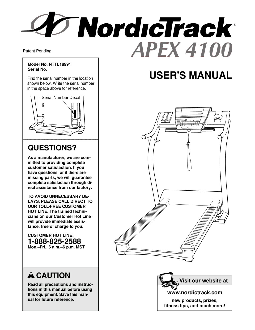 NordicTrack manual Questions?, Model No. NTTL18991 Serial No, Customer HOT Line 