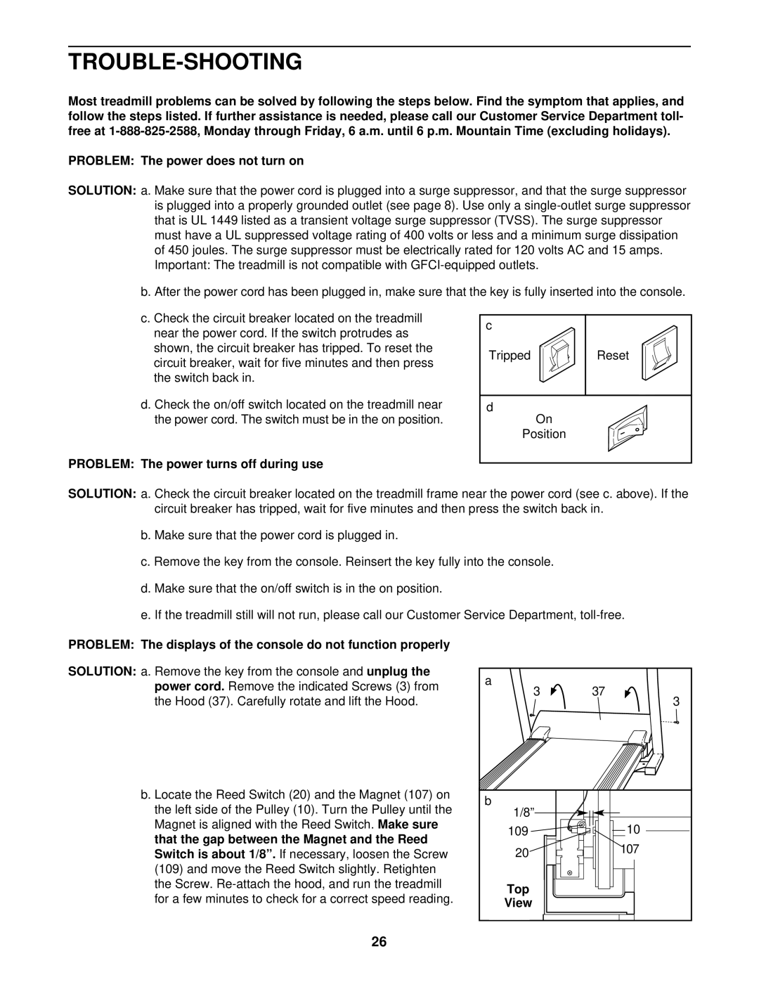 NordicTrack NTTL18991 manual Trouble-Shooting, Problem The power turns off during use, Top 