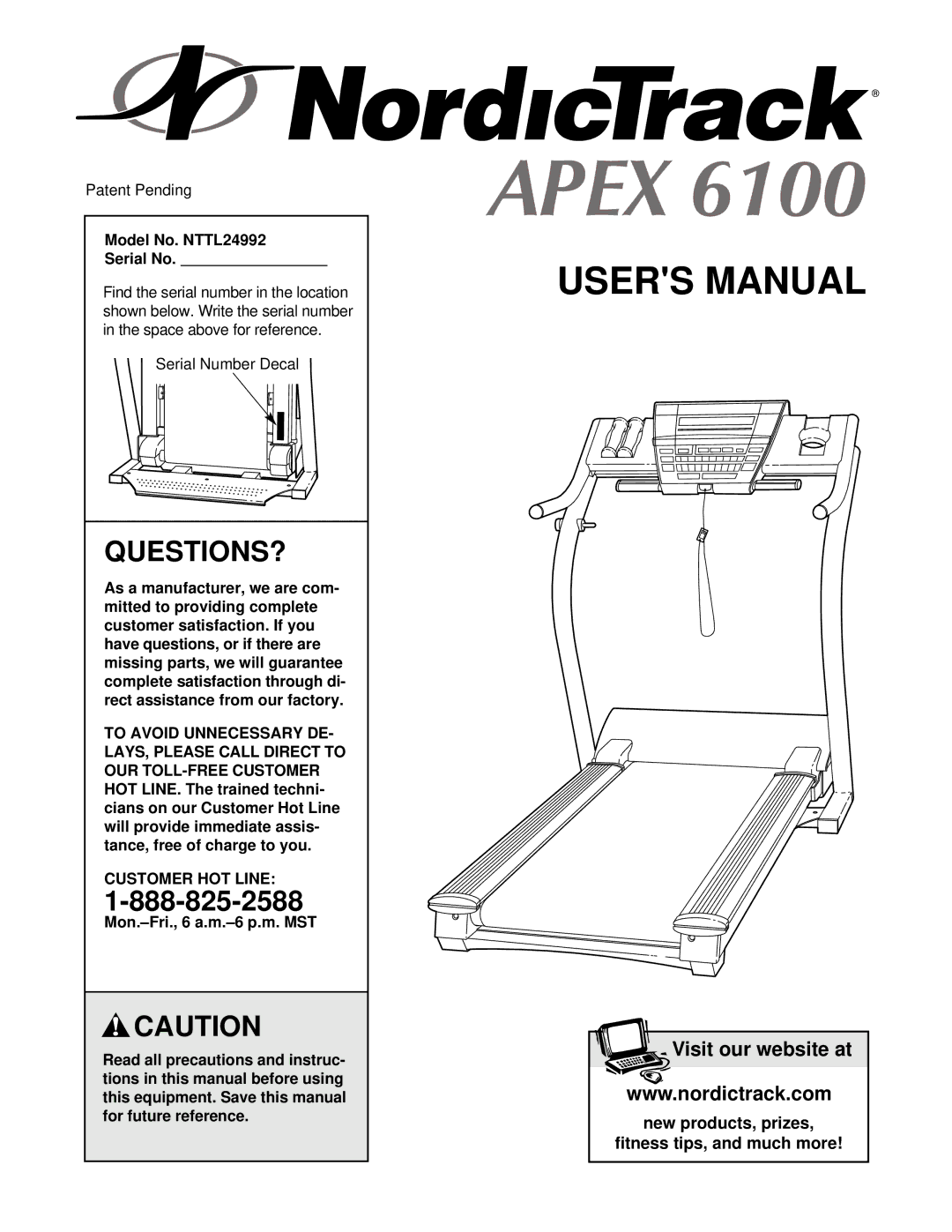 NordicTrack user manual Questions?, Model No. NTTL24992 Serial No, Customer HOT Line 