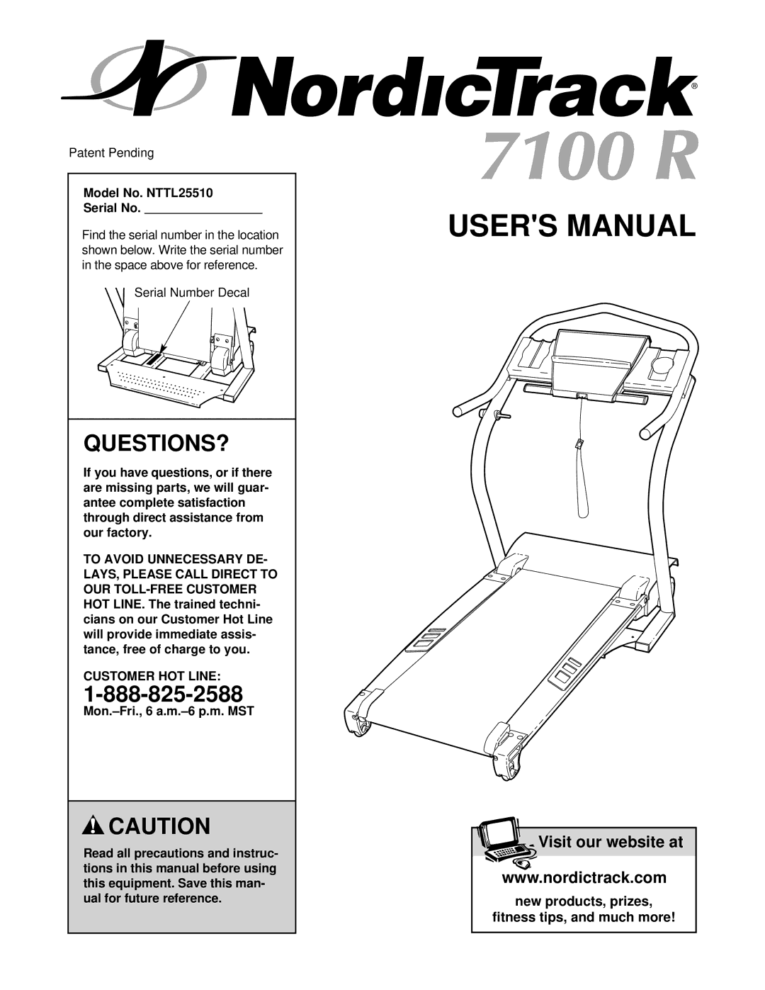 NordicTrack manual Questions?, Model No. NTTL25510 Serial No, Customer HOT Line 