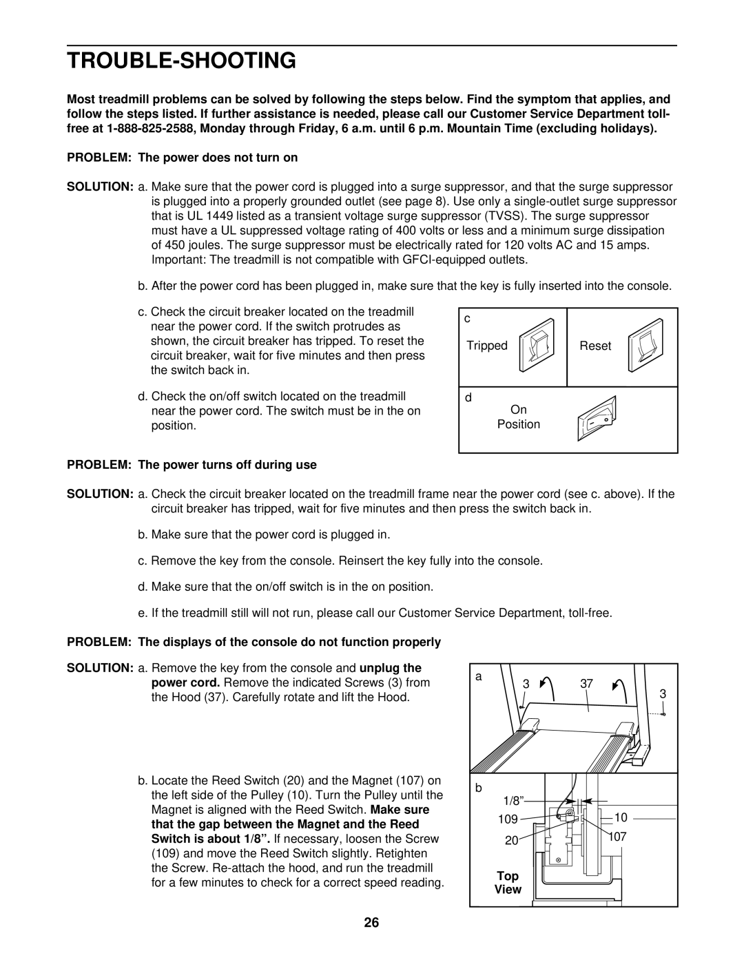 NordicTrack NTTL25900 manual Trouble-Shooting, Problem The power turns off during use, Top 