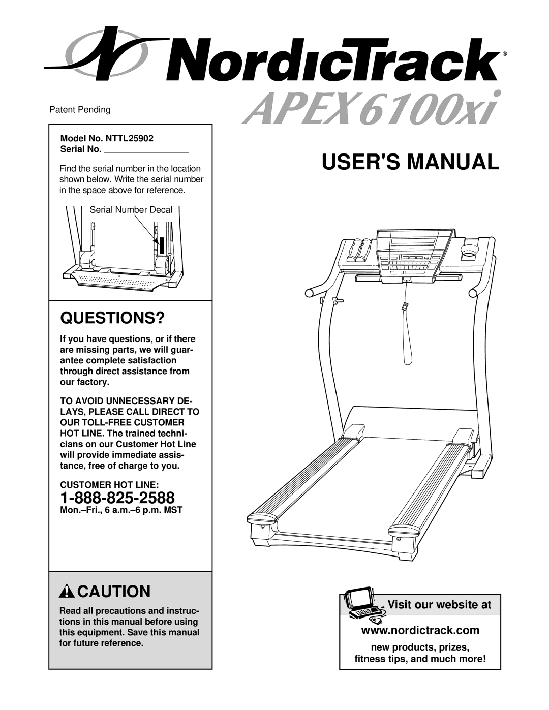 NordicTrack user manual Questions?, Model No. NTTL25902 Serial No, Customer HOT Line 