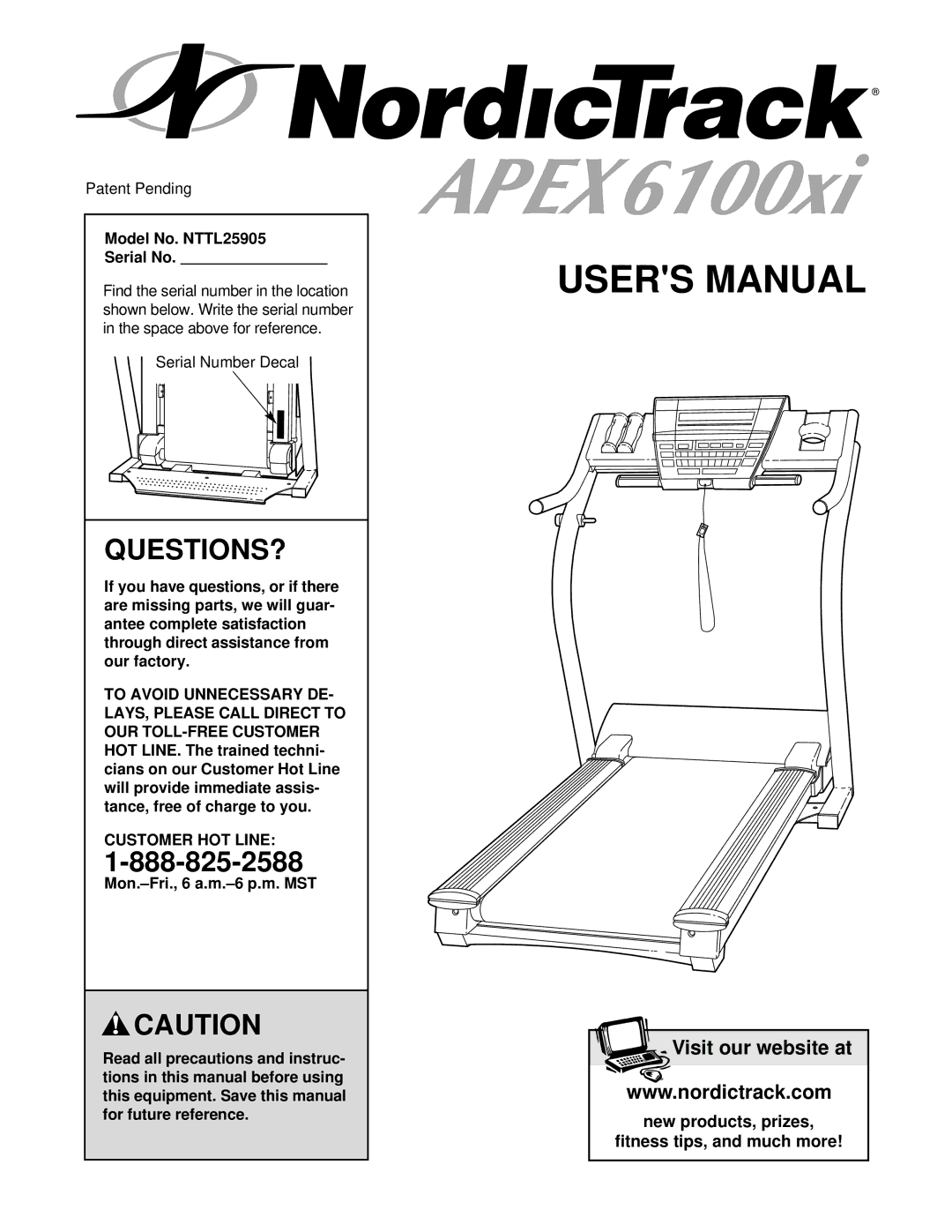 NordicTrack user manual Questions?, Model No. NTTL25905 Serial No, Customer HOT Line 