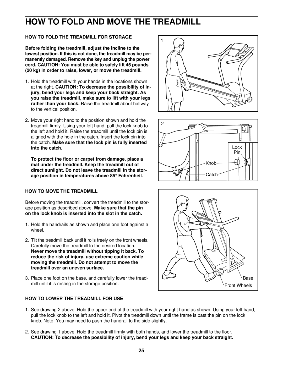 NordicTrack NTTL25905 HOW to Fold and Move the Treadmill, HOW to Fold the Treadmill for Storage, HOW to Move the Treadmill 