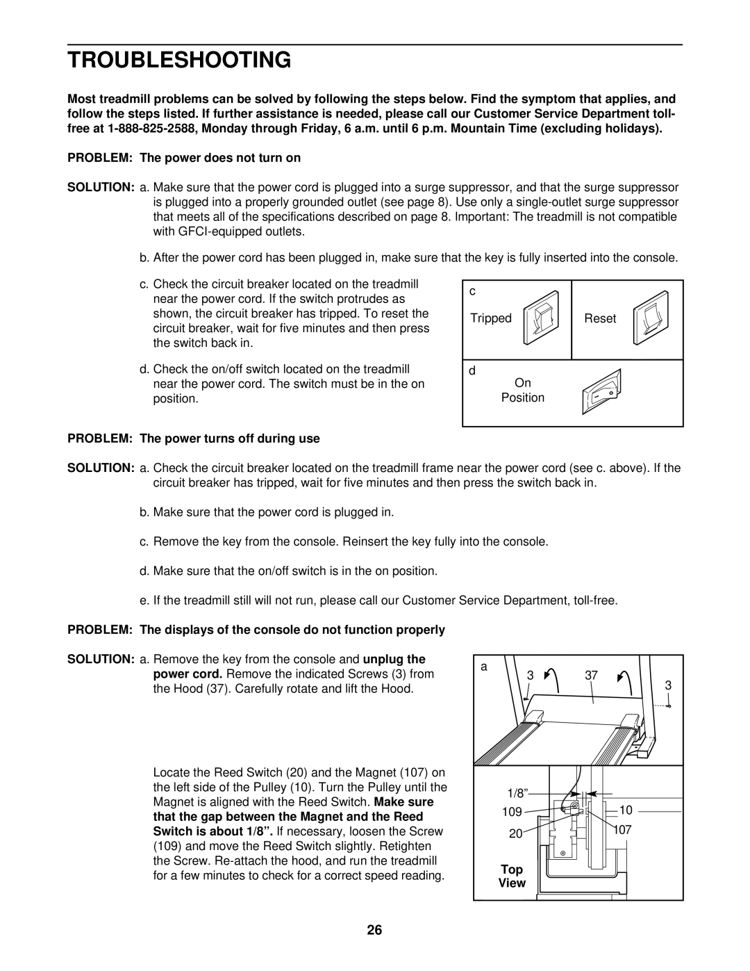 NordicTrack NTTL25905 user manual Troubleshooting, Problem The power turns off during use, Top 