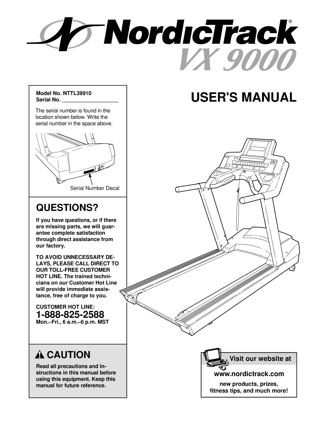 NordicTrack user manual Questions?, Model No. NTTL39910 Serial No, Customer HOT Line 