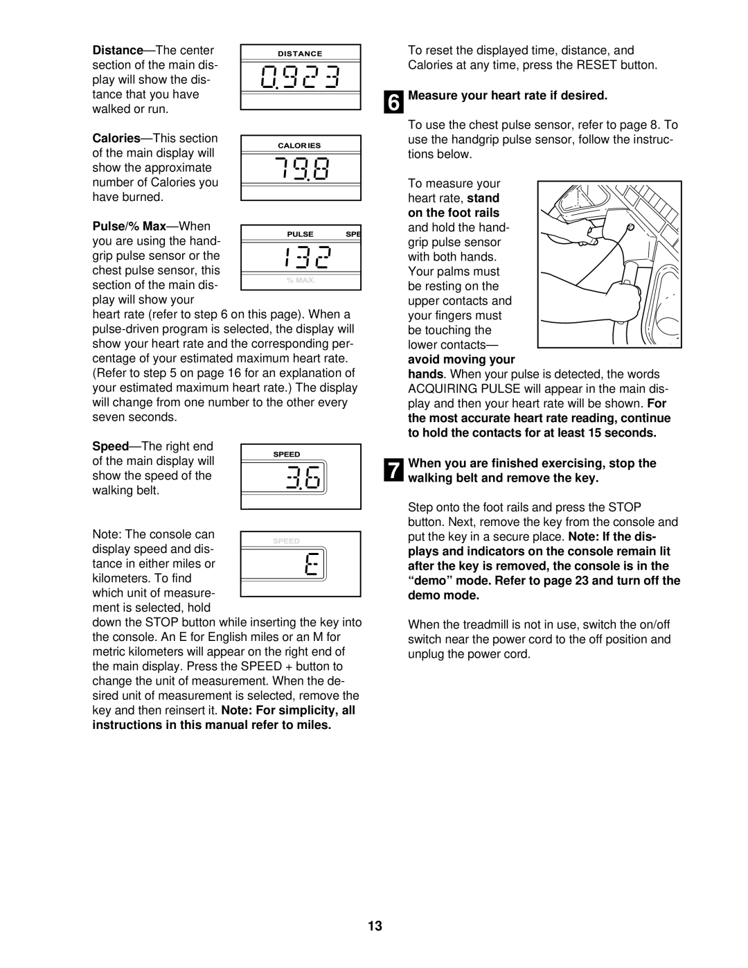 NordicTrack NTTL39910 user manual Pulse/% Max-When you are using the hand, Measure your heart rate if desired 