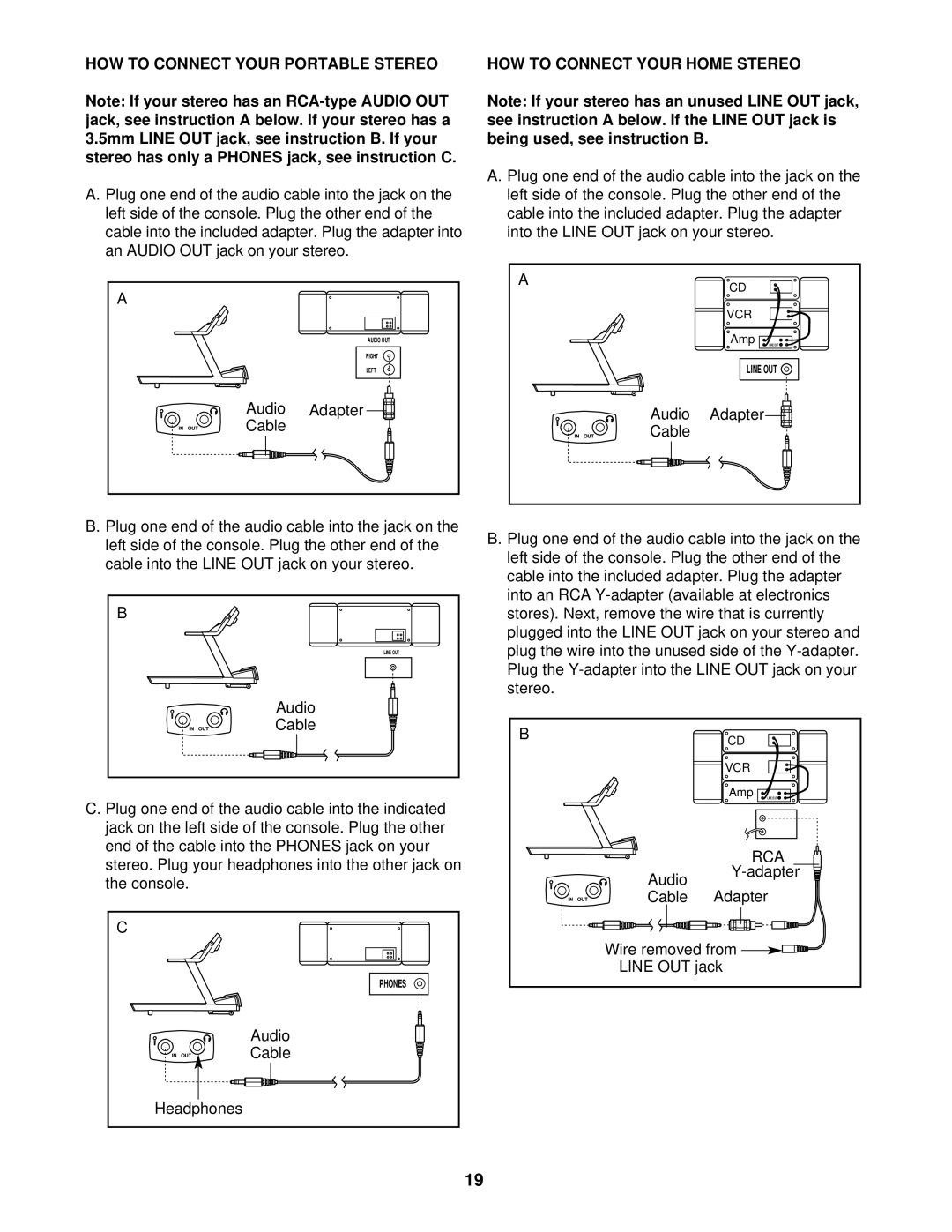 NordicTrack NTTL39910 user manual HOW to Connect Your Portable Stereo, HOW to Connect Your Home Stereo 