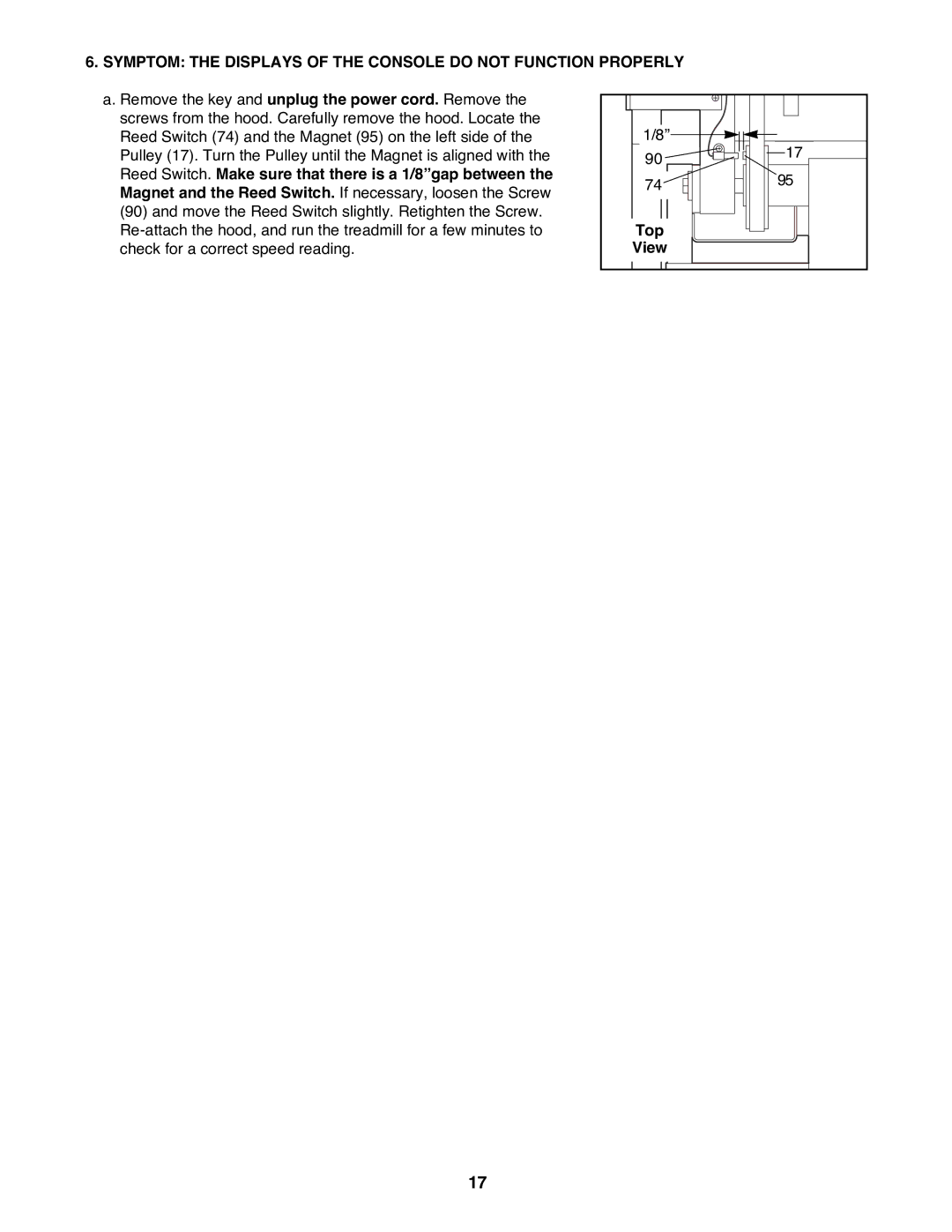 NordicTrack NTTL90081 manual Symptom the Displays of the Console do not Function Properly, Top 