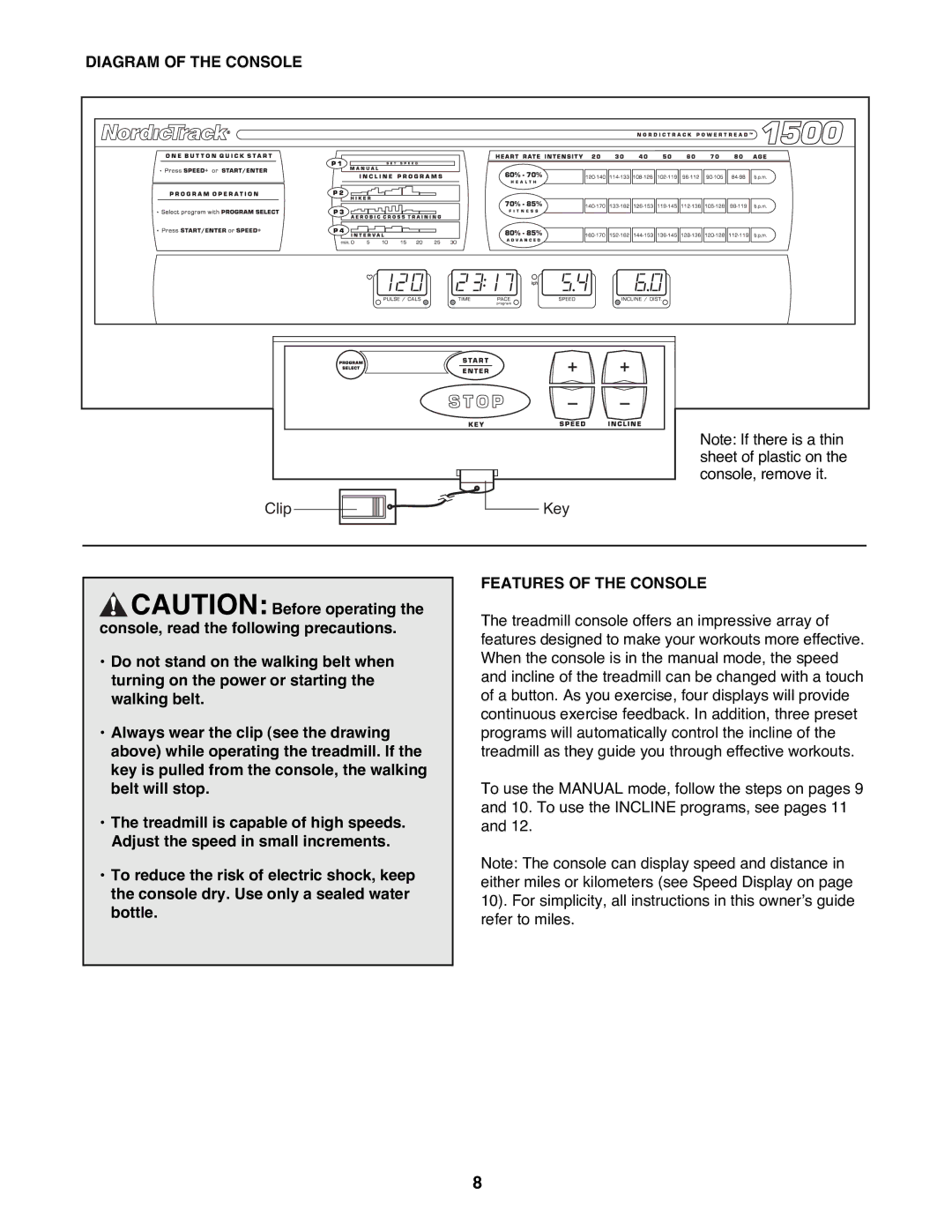 NordicTrack NTTL90081 manual Diagram of the Console, Features of the Console 