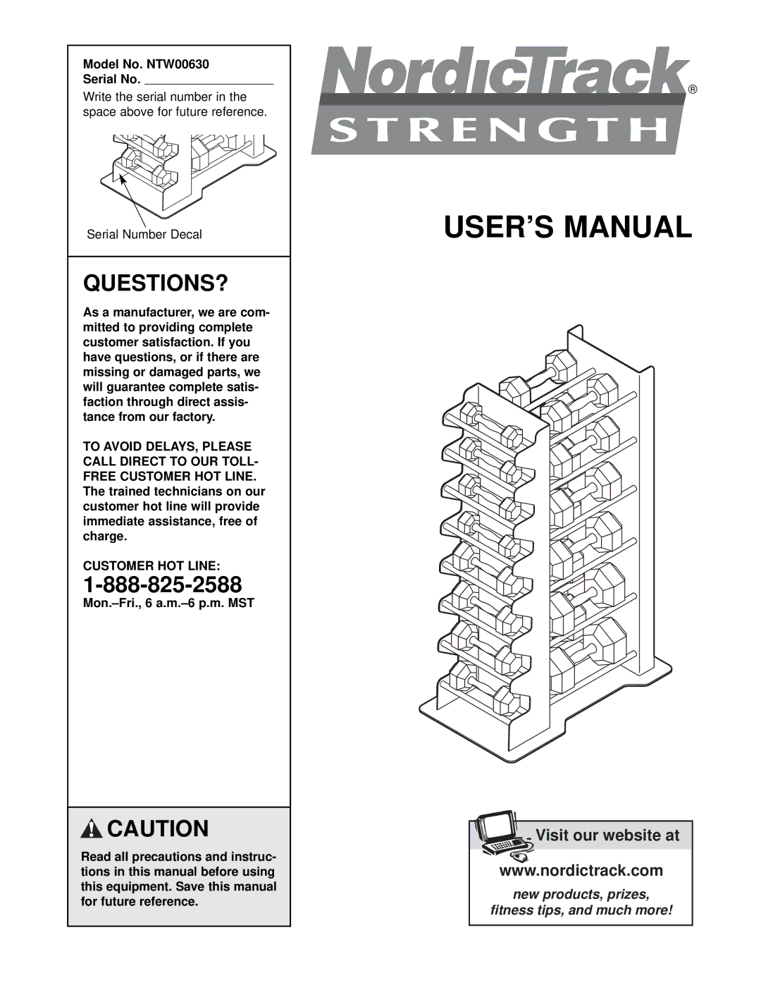 NordicTrack NTW00630 user manual Questions?, Customer HOT Line 