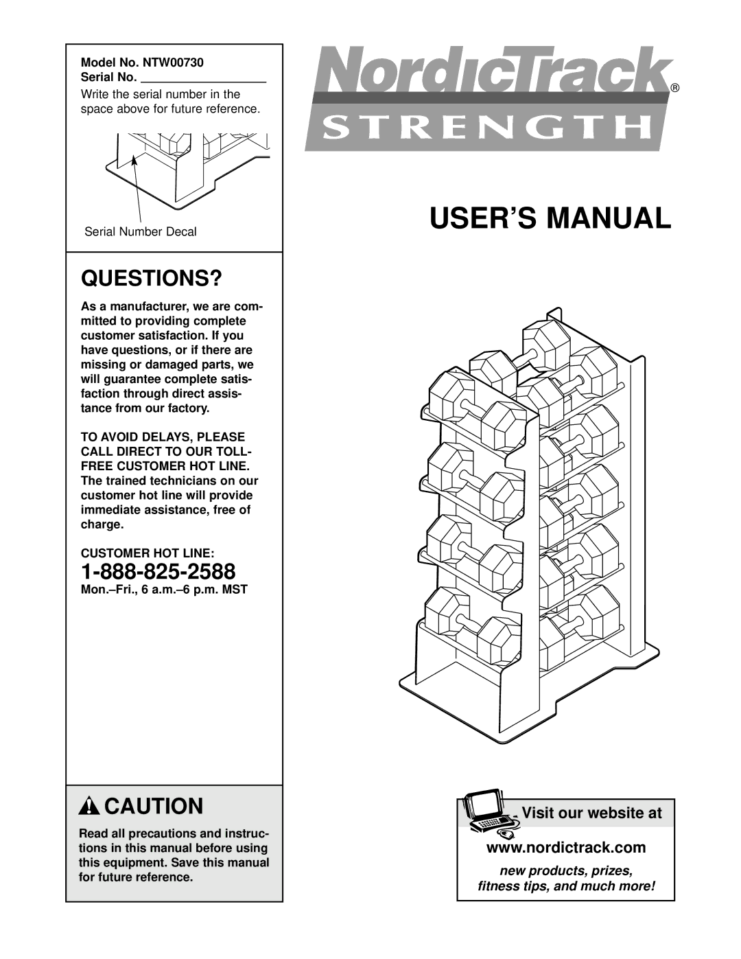 NordicTrack NTW00730 user manual Questions?, Customer HOT Line 