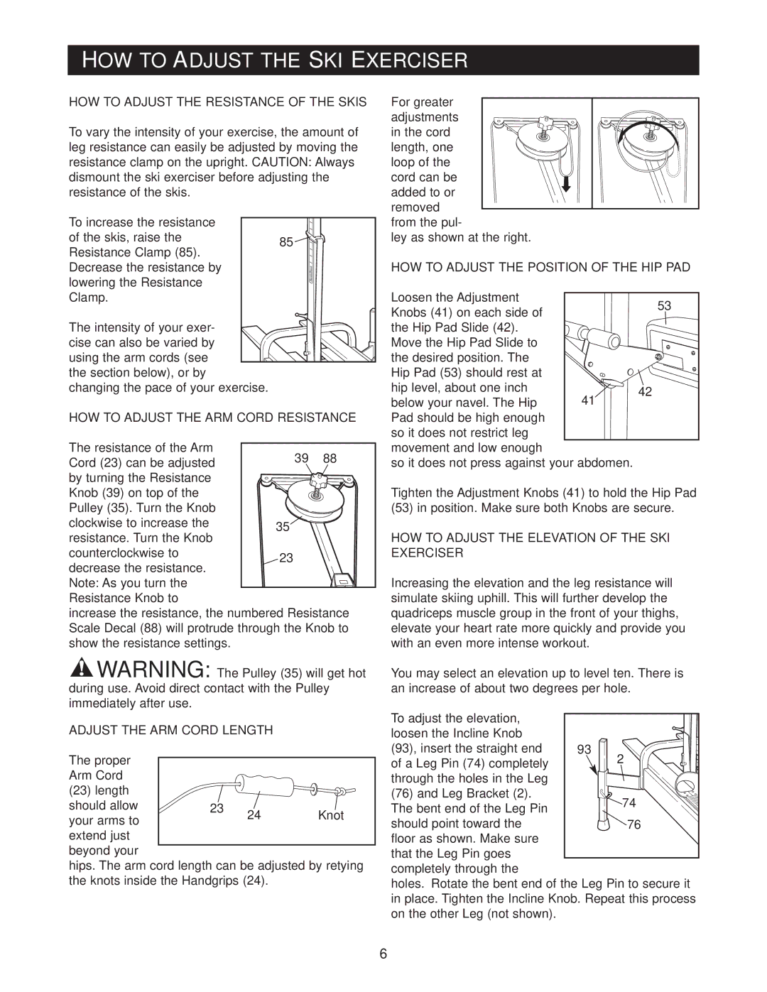 NordicTrack NTXC80181 user manual HOW to Adjust the SKI Exerciser 