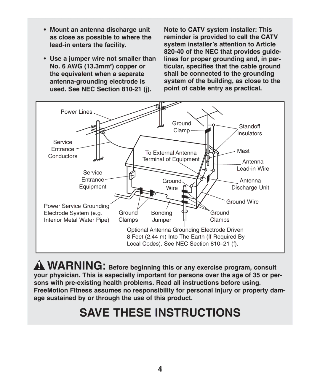 NordicTrack Workout TV Console user manual Power Lines 