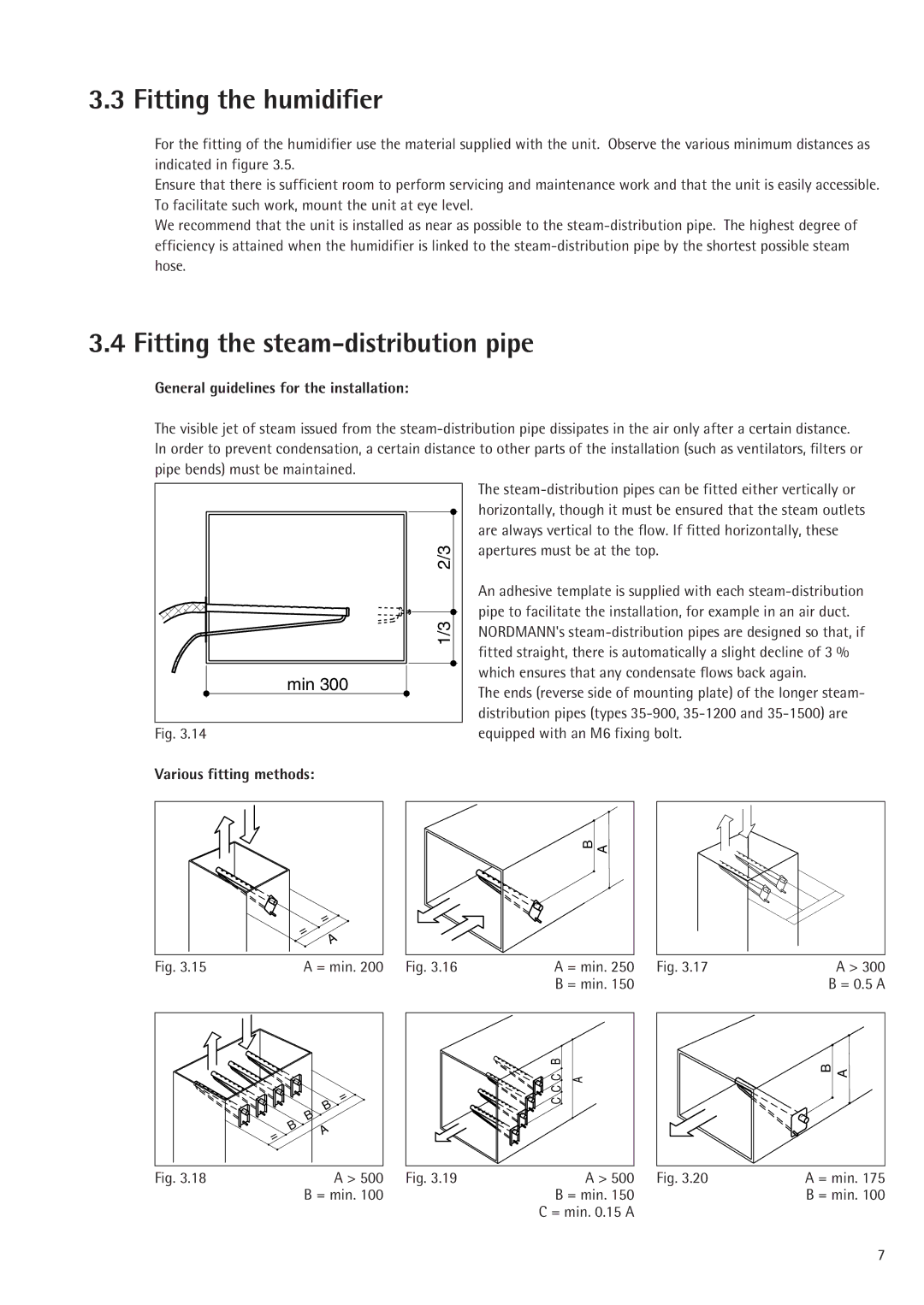 Nordmende 2401935EN0801 manual Fitting the humidifier, Fitting the steam-distribution pipe, Various fitting methods 