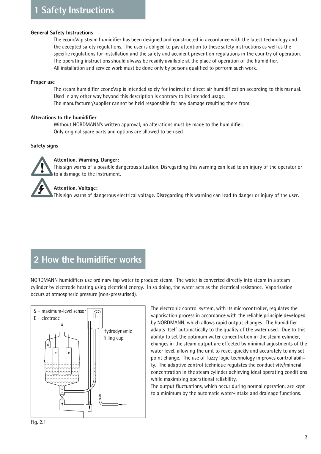 Nordmende 2401935EN0801 manual How the humidifier works, General Safety Instructions, Proper use, Attention, Voltage 