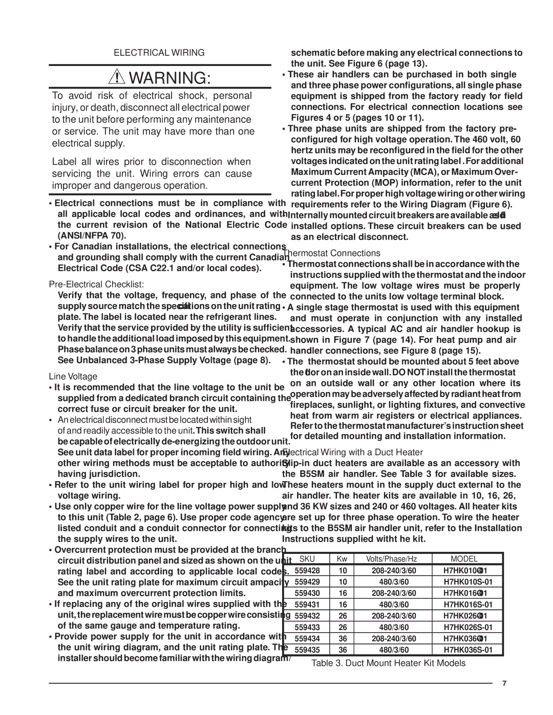 Nordyne B5SM -090 installation instructions Electrical Wiring 