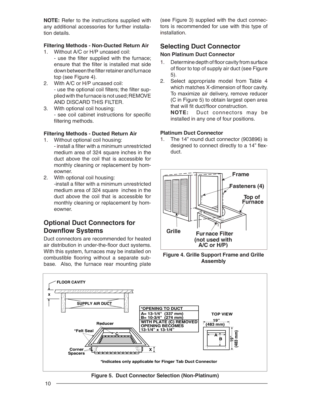 Nordyne E3 user service Selecting Duct Connector, Optional Duct Connectors for Downﬂow Systems 