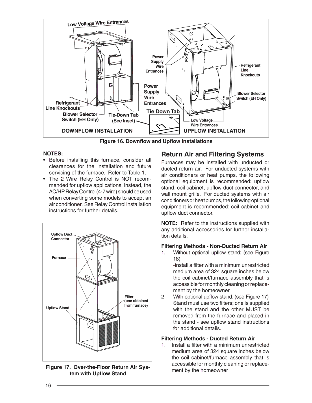 Nordyne E3 user service Downﬂow and Upﬂow Installations, Over-the-Floor Return Air Sys Tem with Upﬂow Stand 