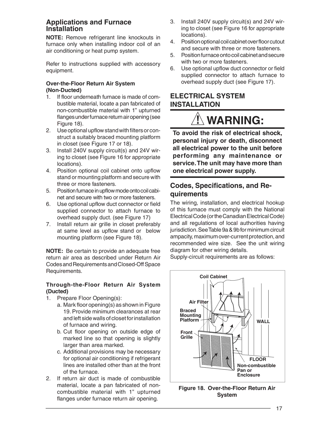 Nordyne E3 Applications and Furnace Installation, Electrical System Installation, Codes, Speciﬁcations, and Re- quirements 