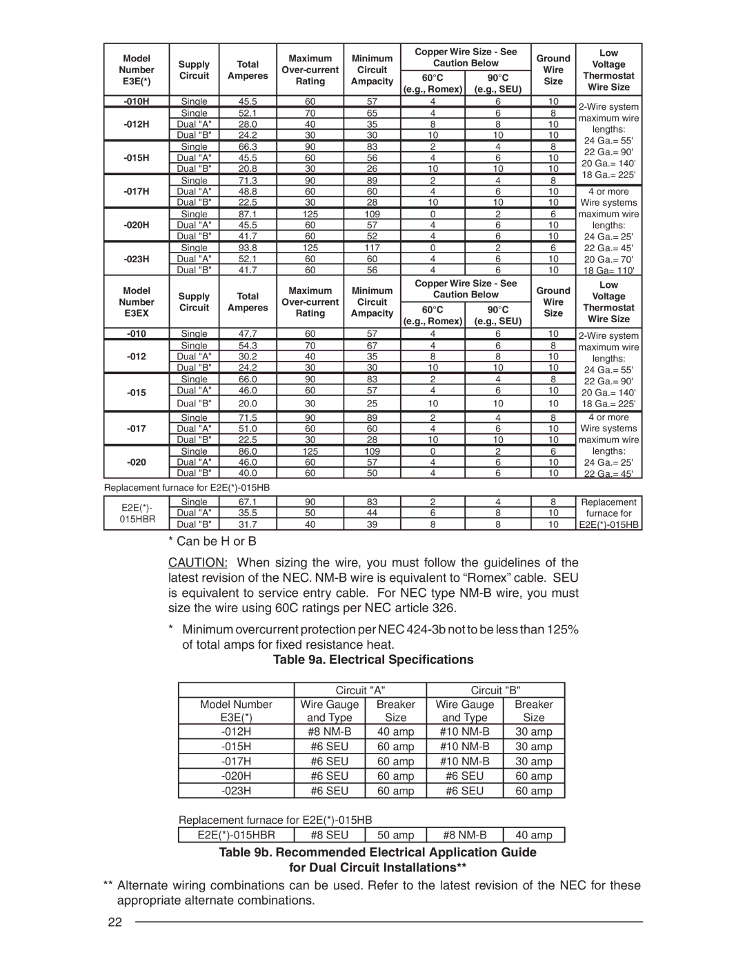 Nordyne E3 user service Electrical Speciﬁcations, 020H 