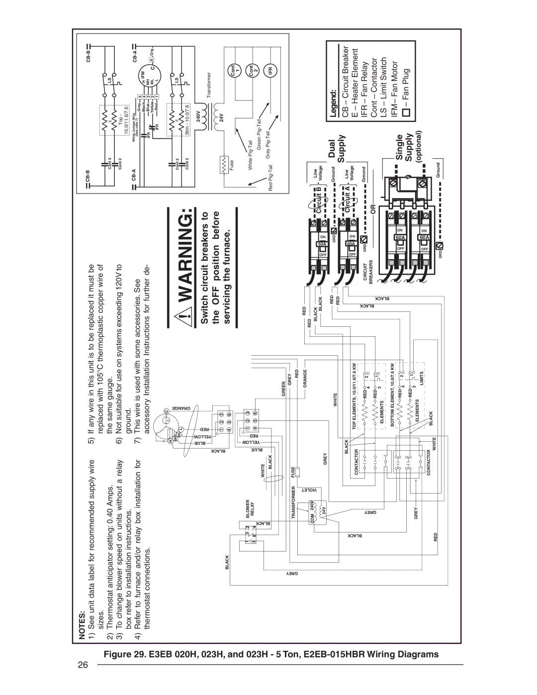 Nordyne user service E3EB 020H, 023H, and 023H 5 Ton, E2EB-015HBR Wiring Diagrams, Switch circuit breakers to 