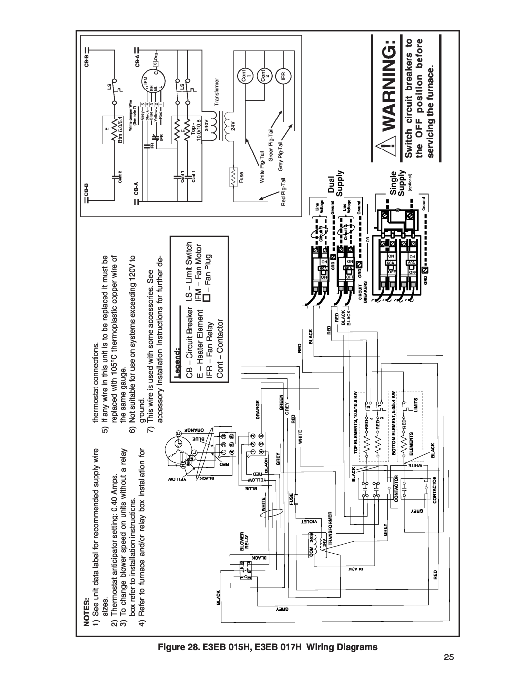 Nordyne user service E3EB 015H, E3EB 017H Wiring Diagrams, Dual, Single Supply 
