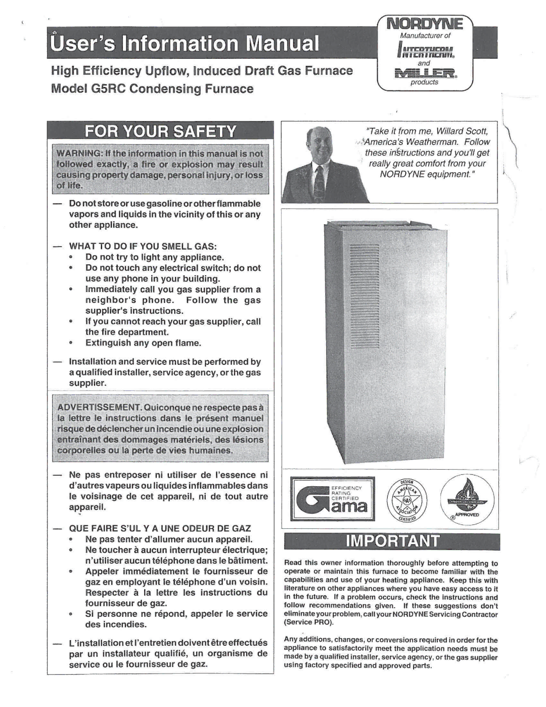 Nordyne G5RC manual 