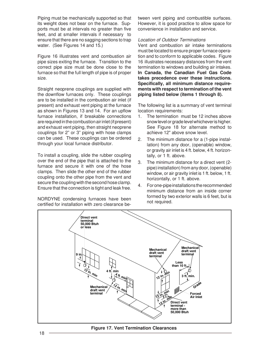 Nordyne G6RL 90+, G6RC 90+, G6RD 93+ installation instructions Location of Outdoor Terminations, Vent Termination Clearances 