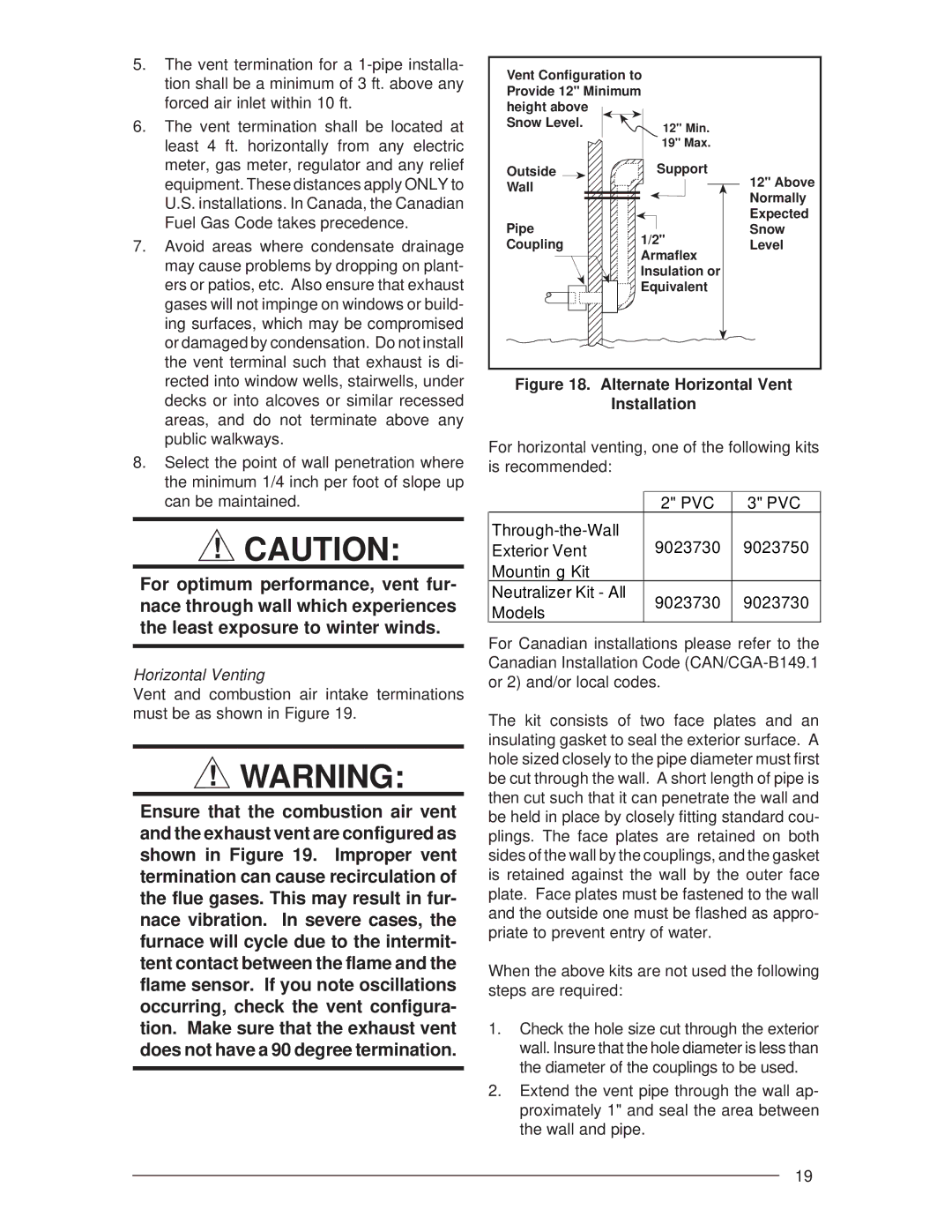 Nordyne G6RC 90+, G6RL 90+, G6RD 93+ installation instructions Horizontal Venting, Alternate Horizontal Vent Installation 